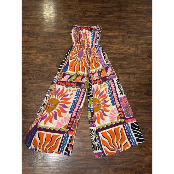 True Destination Resort Wear Jumpsuit Womens Satin Strapless Wide Sz:small - Picture 1 of 7